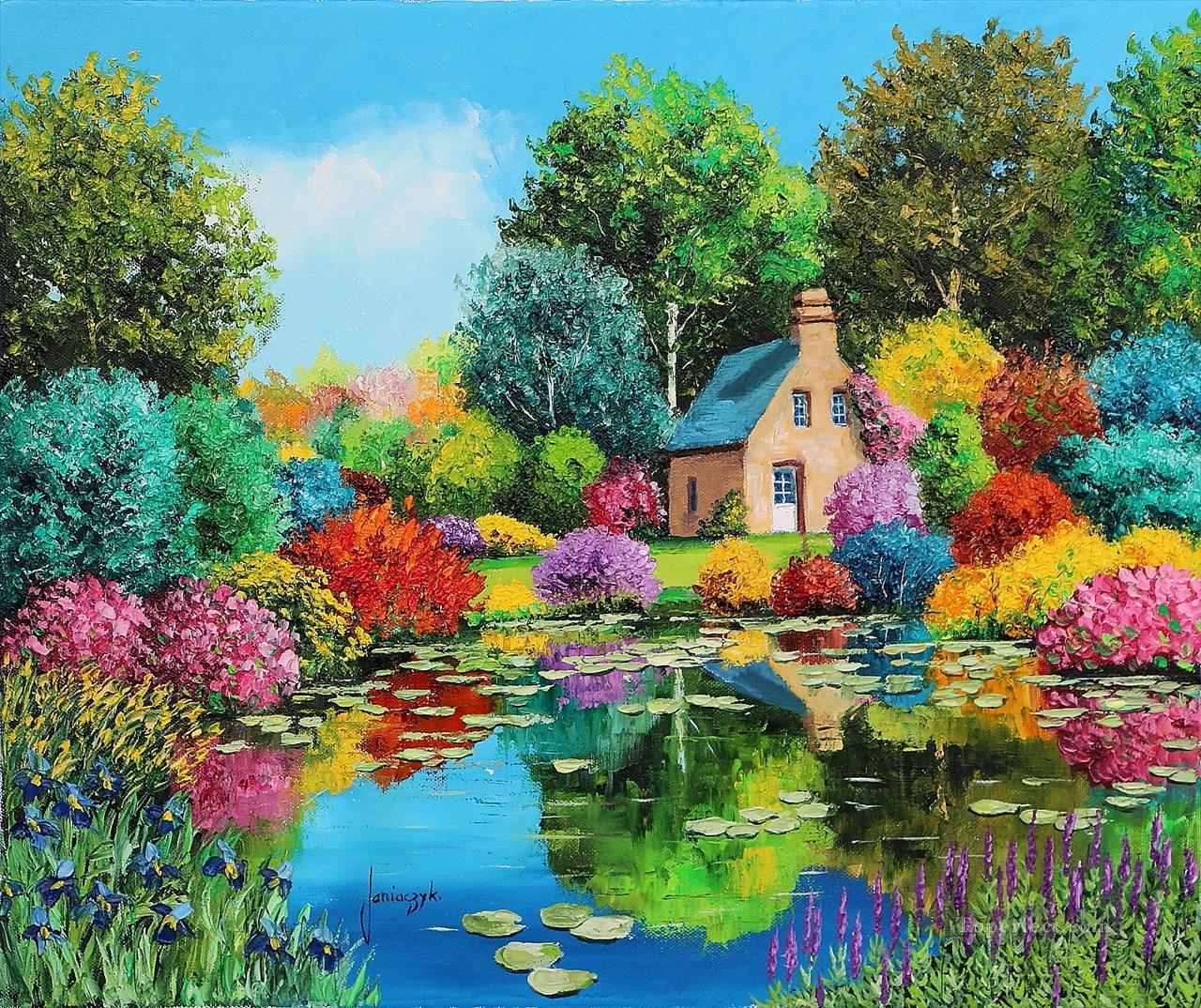 Flowered pond garden Oil Paintings